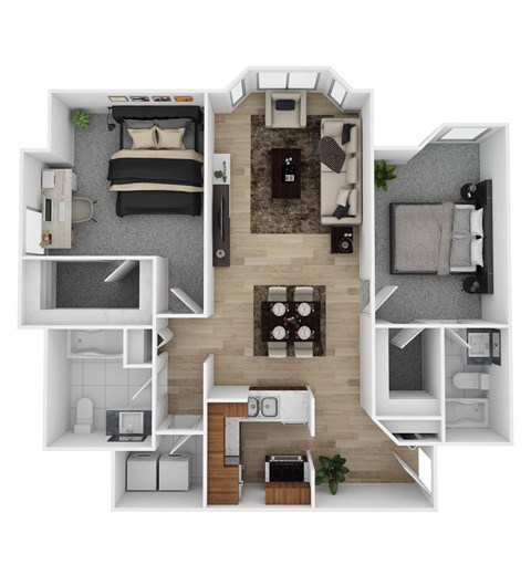 Floor plan for 2 beds, 2 baths, 1144 sqft